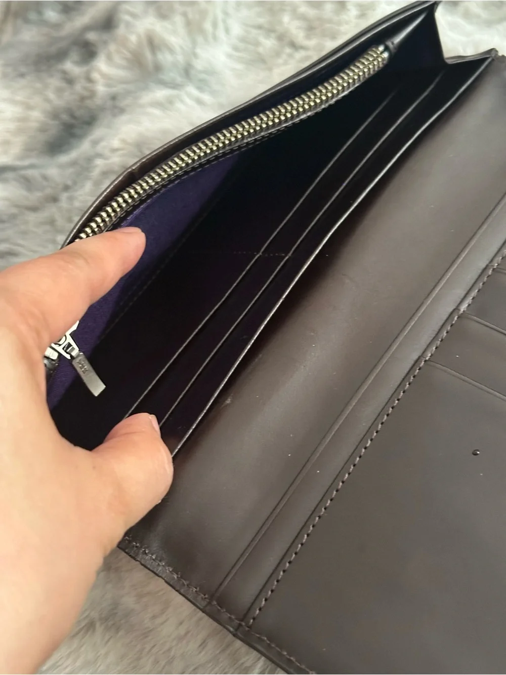 Paul Smith Dark Brown Leather Long Wallet for Men with Signature Stripe